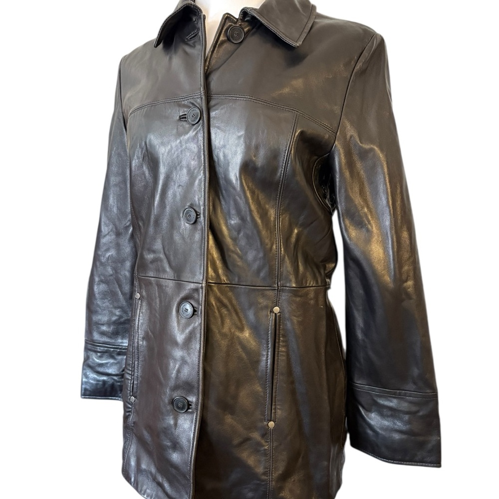 Calvin Klein Black genuine leather car coat Y2K M
